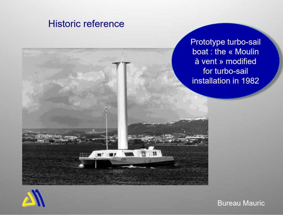 Bureau Mauric presentation identifying Moulin à Vent as the prototype Turbosail vessel